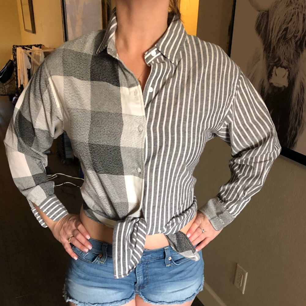 Vici Side To Every Story CottonButton Down Tie Top